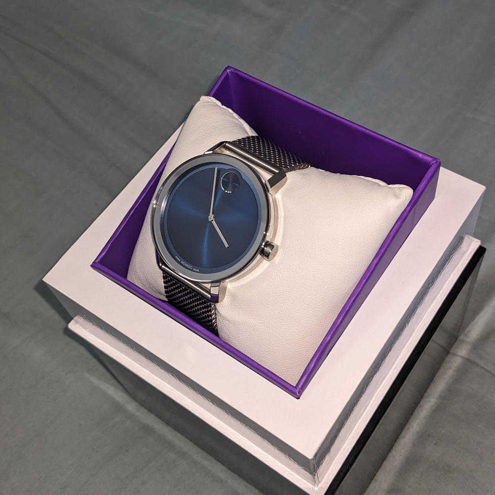 Movado Blue Dial with Silver Mesh Band Watch - Picture 3 of 4
